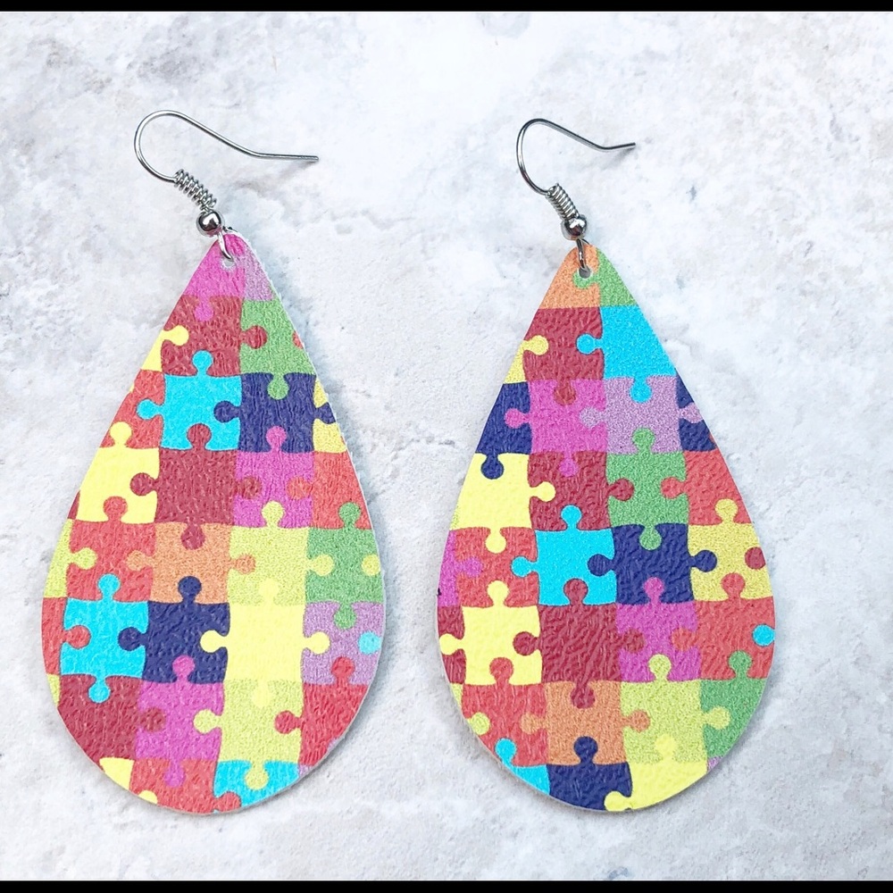 Handmade 3.5” Faux Leather Earrings